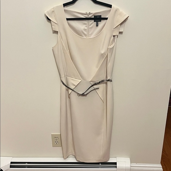 Adrianna Papell Dresses & Skirts - Adrianna Papell Cream Midi Dress with Silver Belt